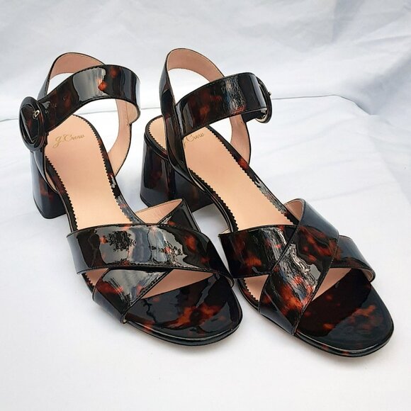 J. CREW Penny Tortoise Patent Leather Ankle Strap Buckle Sandal | Size 10.5 - Picture 4 of 13